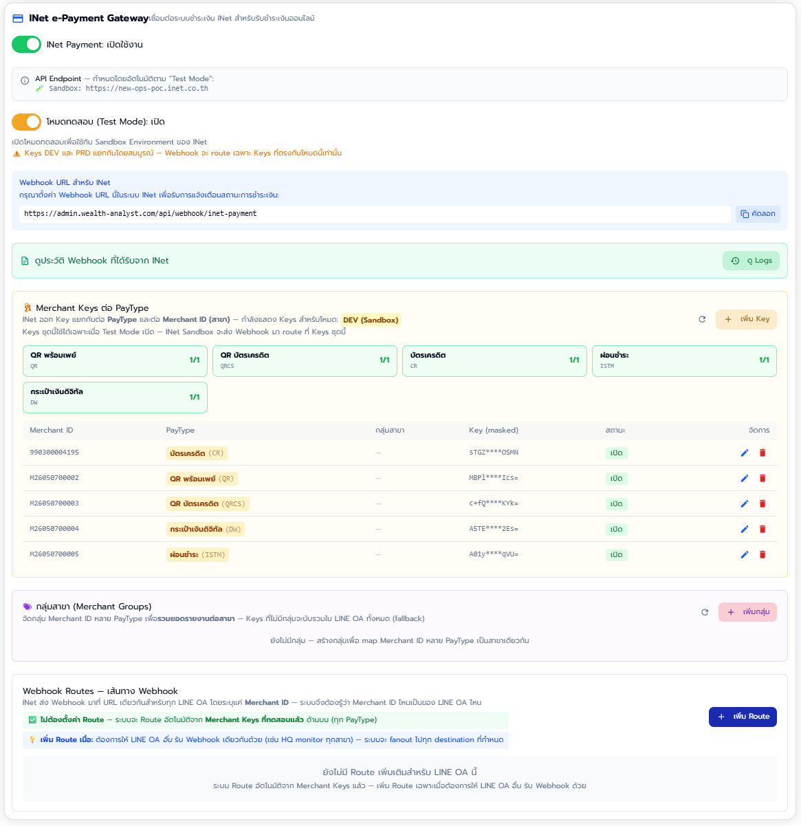 INET Payment Method Config